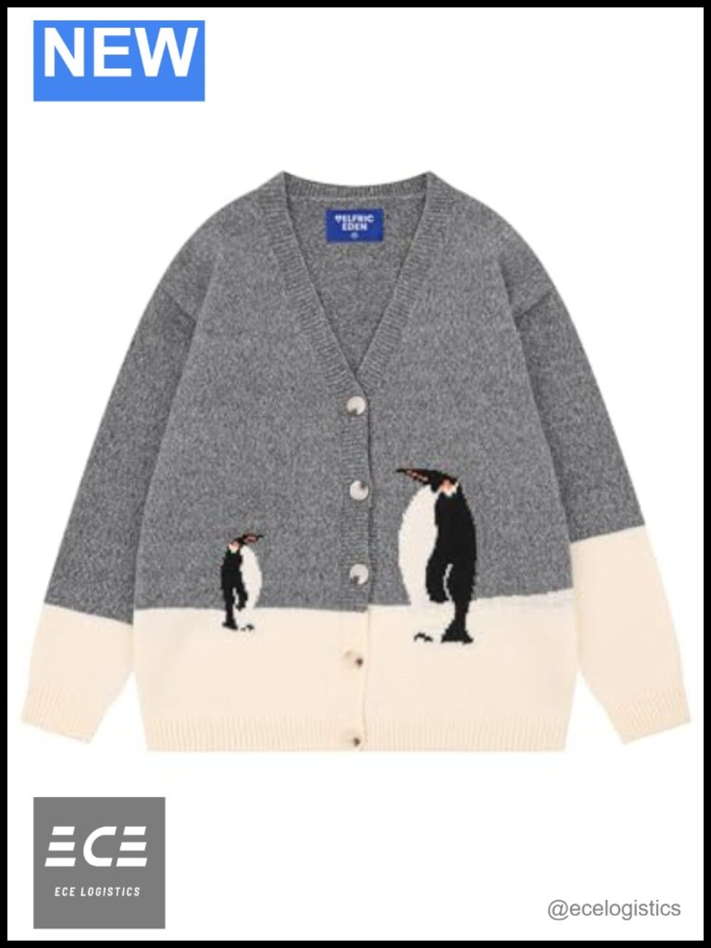 Open Front Knit Cardigan Sweater Penguin Graphic Oversized Y2K